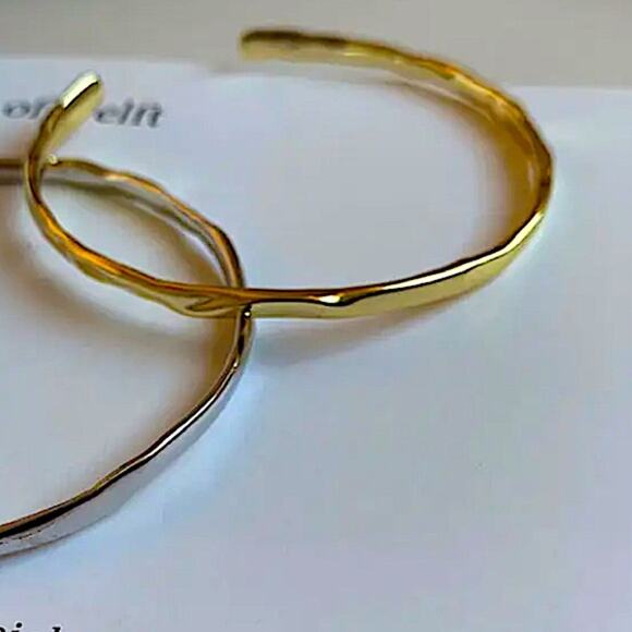 Gold Irregular Bangle Bracelet, Geometric, Cuff, Minimalist - Picture 6 of 8